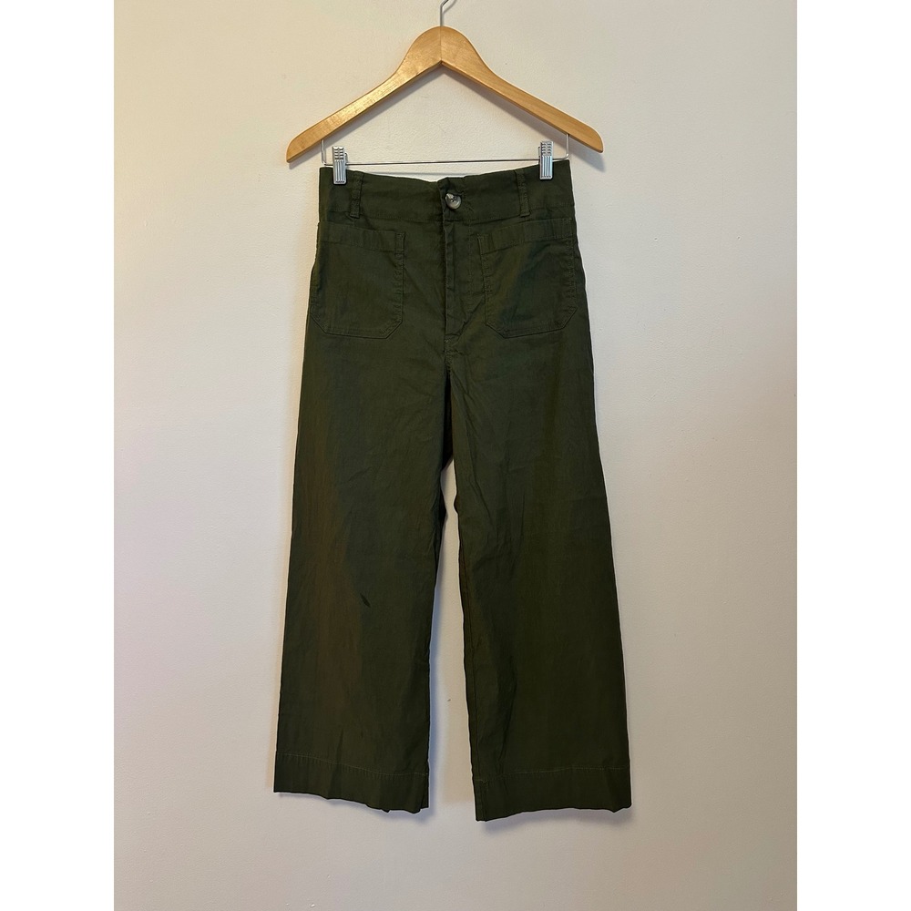 Maeve Anthropologie The Colette Wide Leg Olive Green Linen Blend Pants | Size 28